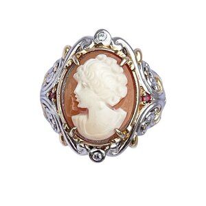 Michael Valitutti NH 925 Cameo Ring Sterling Silver Two Tone Gems en Vogue 7.75